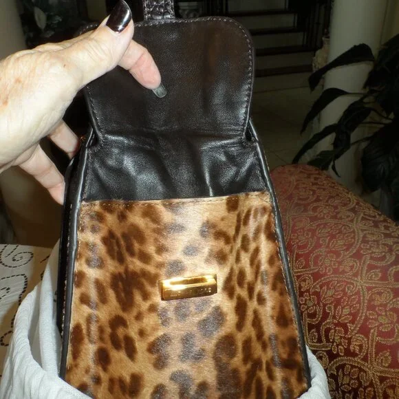 New Michaek Kors Collection Brown Leopard Calf Hair/Croc Print Leather Bag - Picture 5 of 16